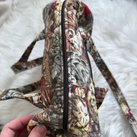 Vintage 1990s Cat Tapestry Quilted Bag Purse Tote Fabric Shoulder - Picture 5 of 8